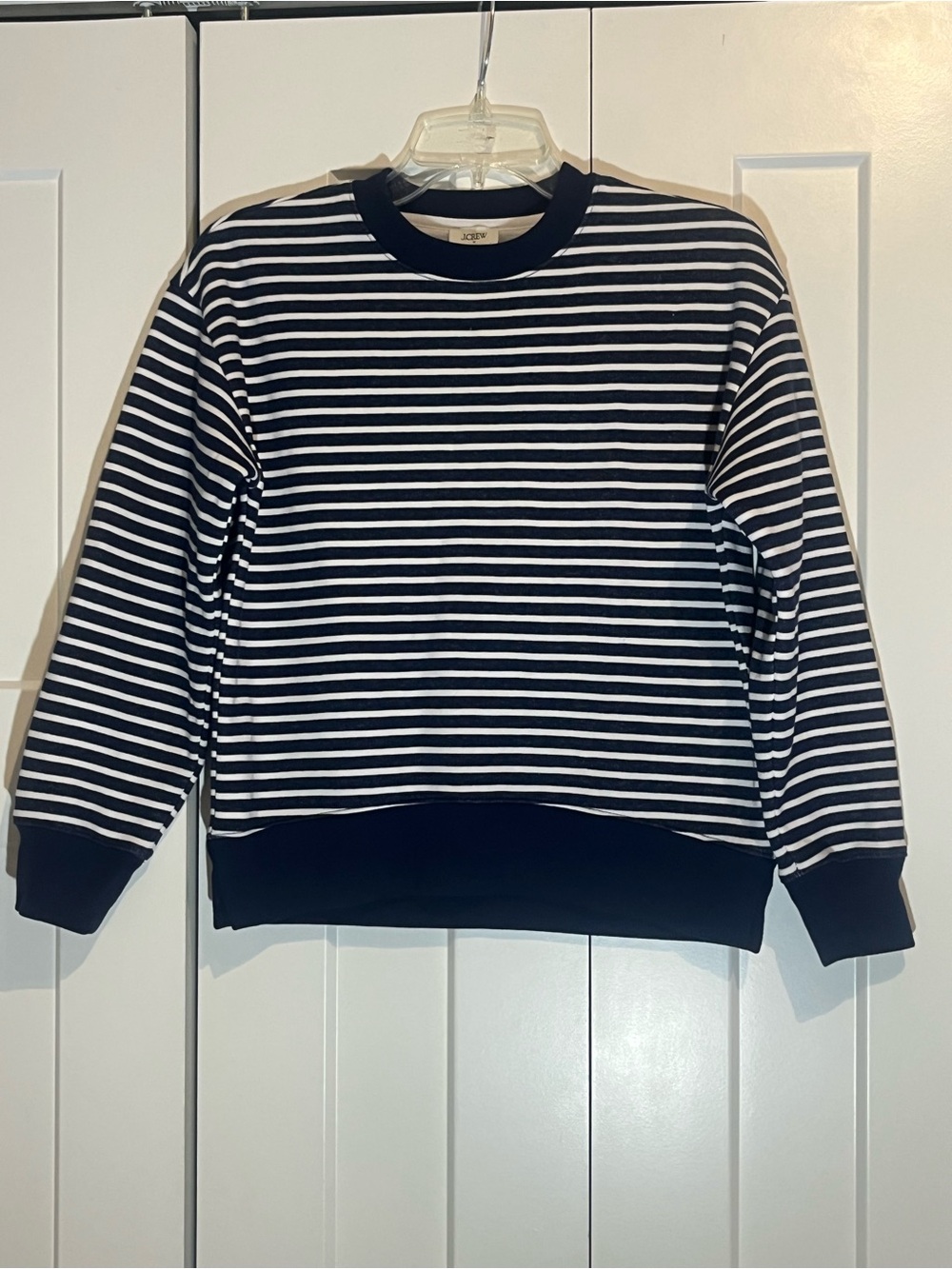 J. Crew Navy & White Striped Crewneck Sweater. New condition.